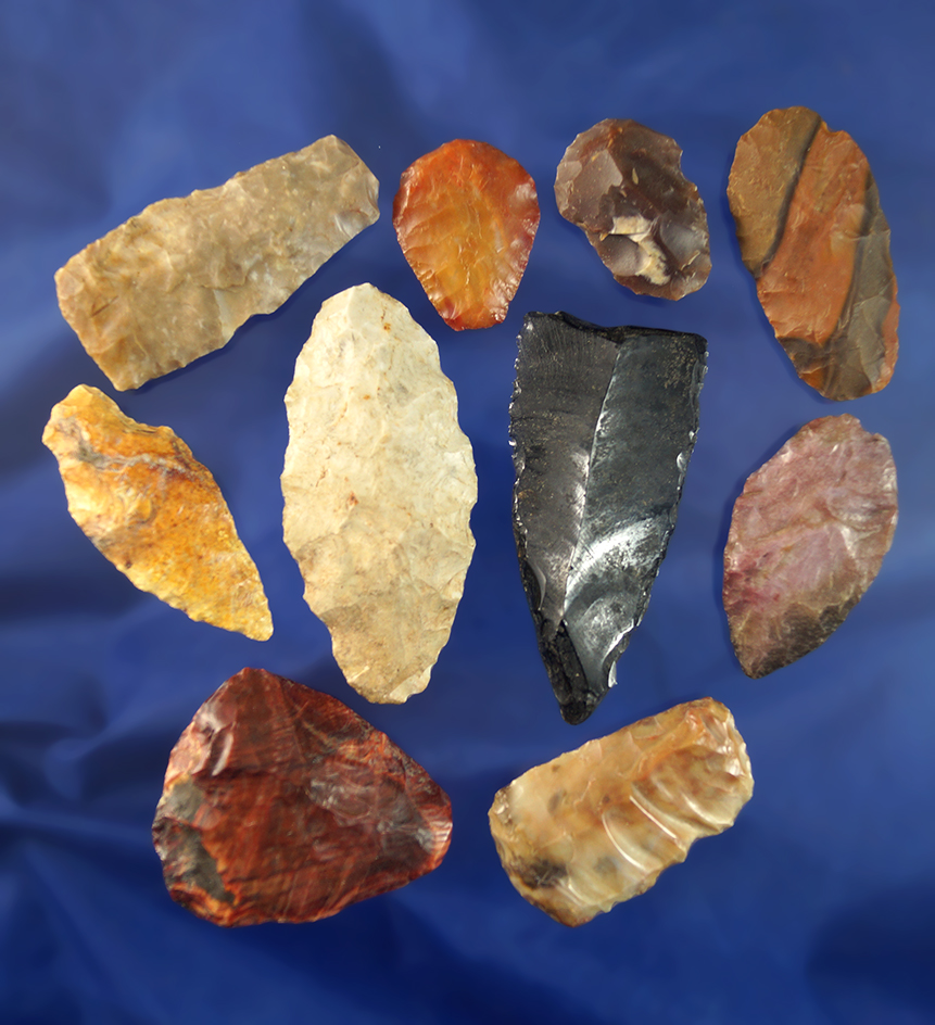 Group of assorted flaked tools from various parts of the country, largest is 2 3/8".