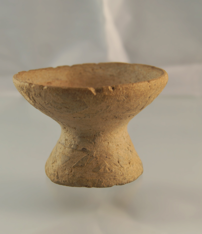 Unique heavily patinated 2 3/4" miniature pre-Columbian pedestal bowl found in Mesoamerica.