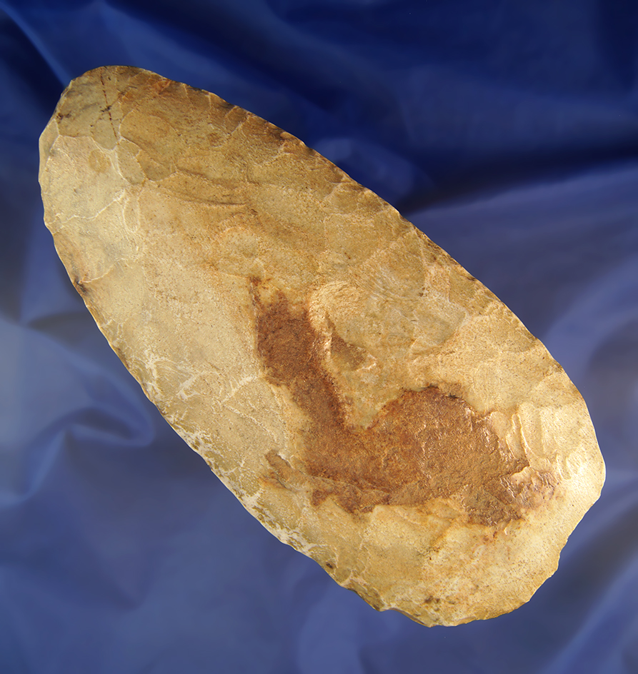 Large 8 3/4" Flint Spade found in Illinois made from milk Creek chert with the heavily polished bit.