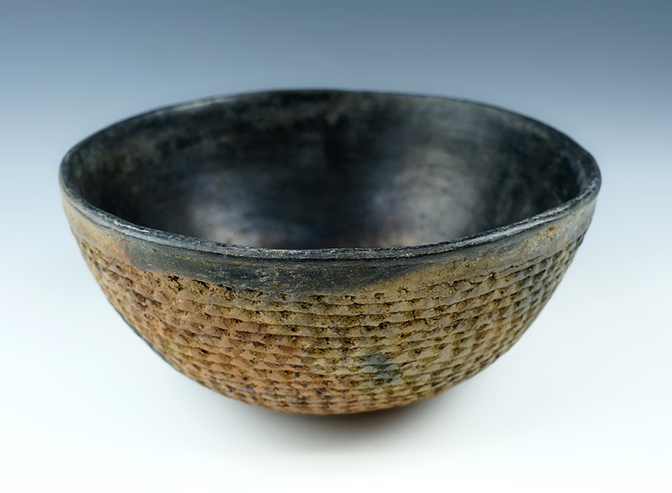 Excellent craftsmanship on this solid 7 1/2" Wide  Correguated Pottery Vessel, New Mexico.