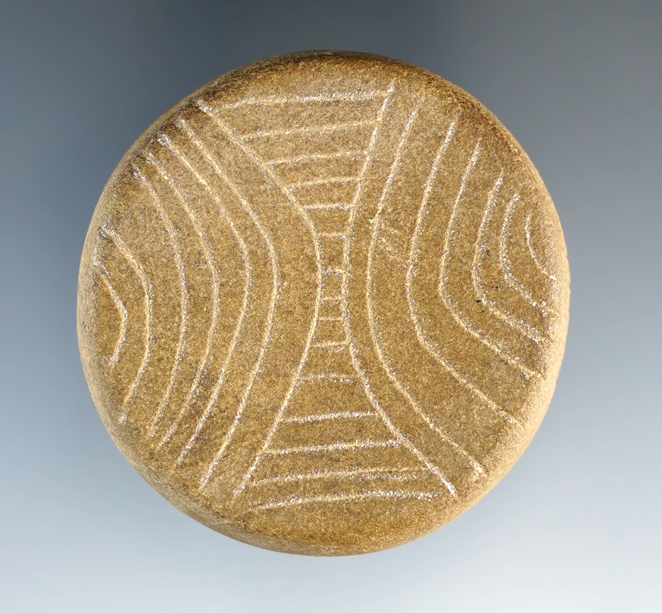 Highly engraved 2" Diameter Ft. Ancient Sandstone Disc found at the Fox Field Site