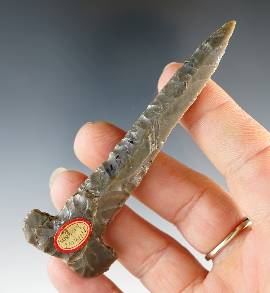 3 1/2" High gloss Indiana Hornstone "T" Drill, Grade 10 example.  Logan Co., Illinois.