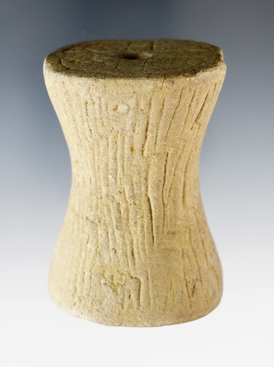 2 3/8" Heavily engraved Ft. Ancient Sandstone Spool found near Rome, Adams Co., Ohio.