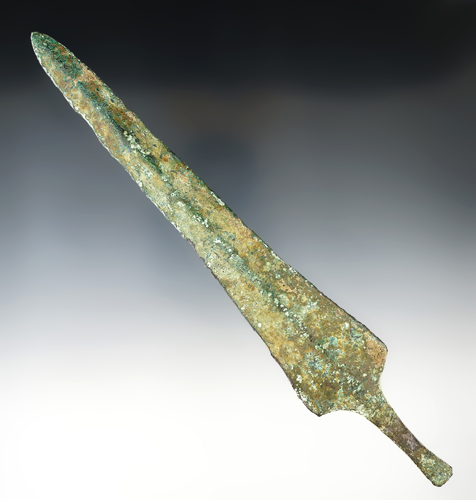 Large 9 5/16" Luristan Bronze Dagger that is very heavily patinated and in nice condition.