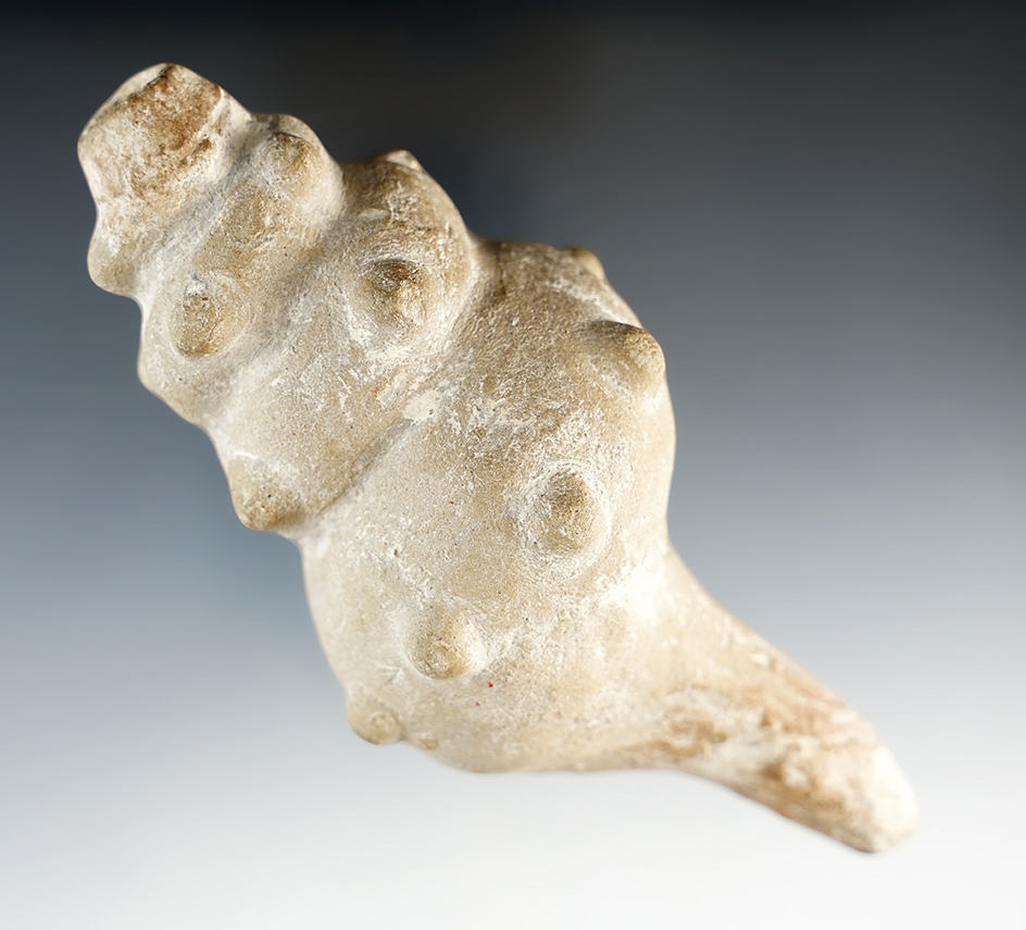 Excellent detail on this 5 1/8" Pre-Columbian Mayan Conch Shell Effigy made from ceramic.