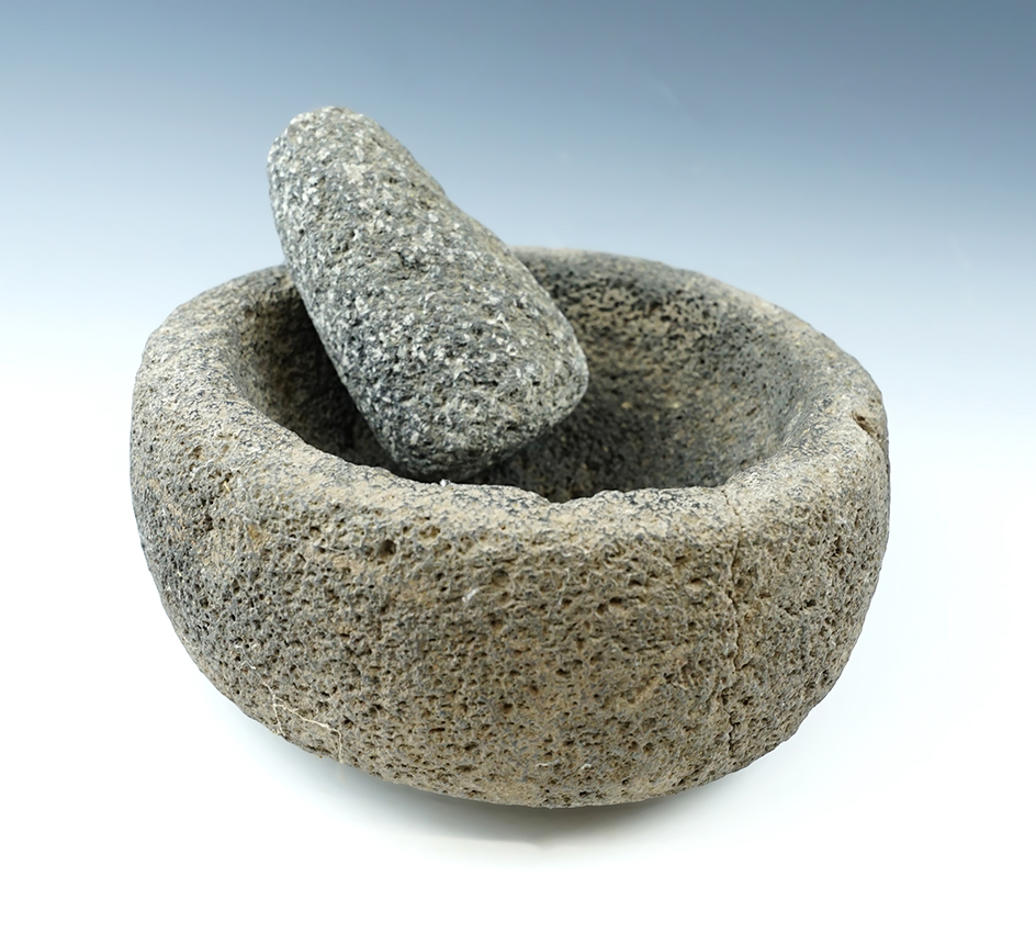 7" Wide well defined Lava Stone Mortar with a 4" Pestle, found in New Mexico.