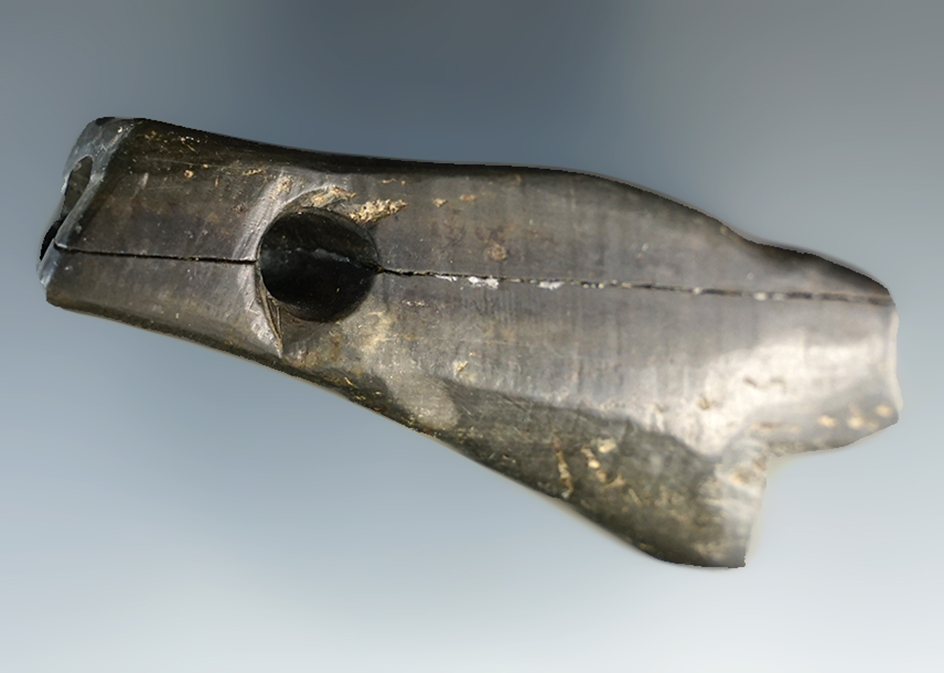 Very unique oddity! 3 1/8" Slate tool drilled for suspension. Found in Delaware Co., Ohio.