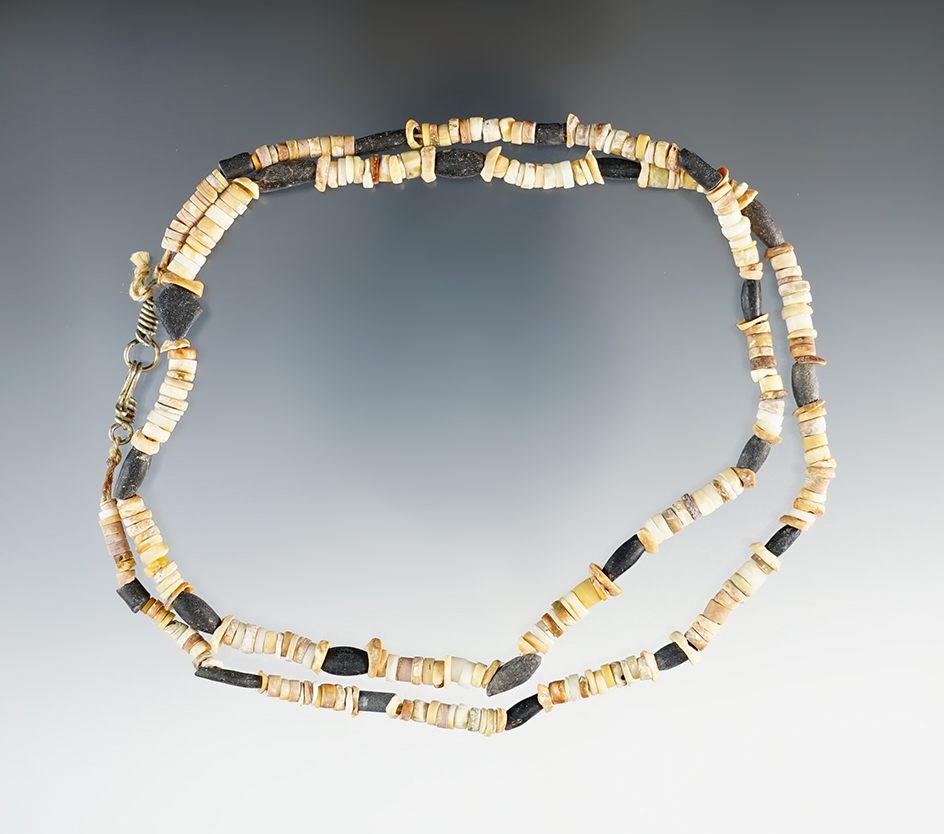 Attractive 23" Long strand of drilled shell and stone Pre-Columbian beads- Mexico.