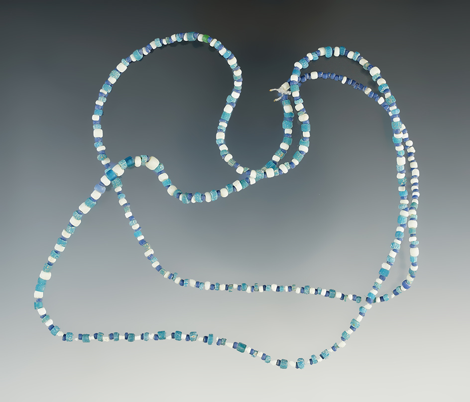 30" Long strand of nicely patinated drilled glass seed beads recovered in Virginia.