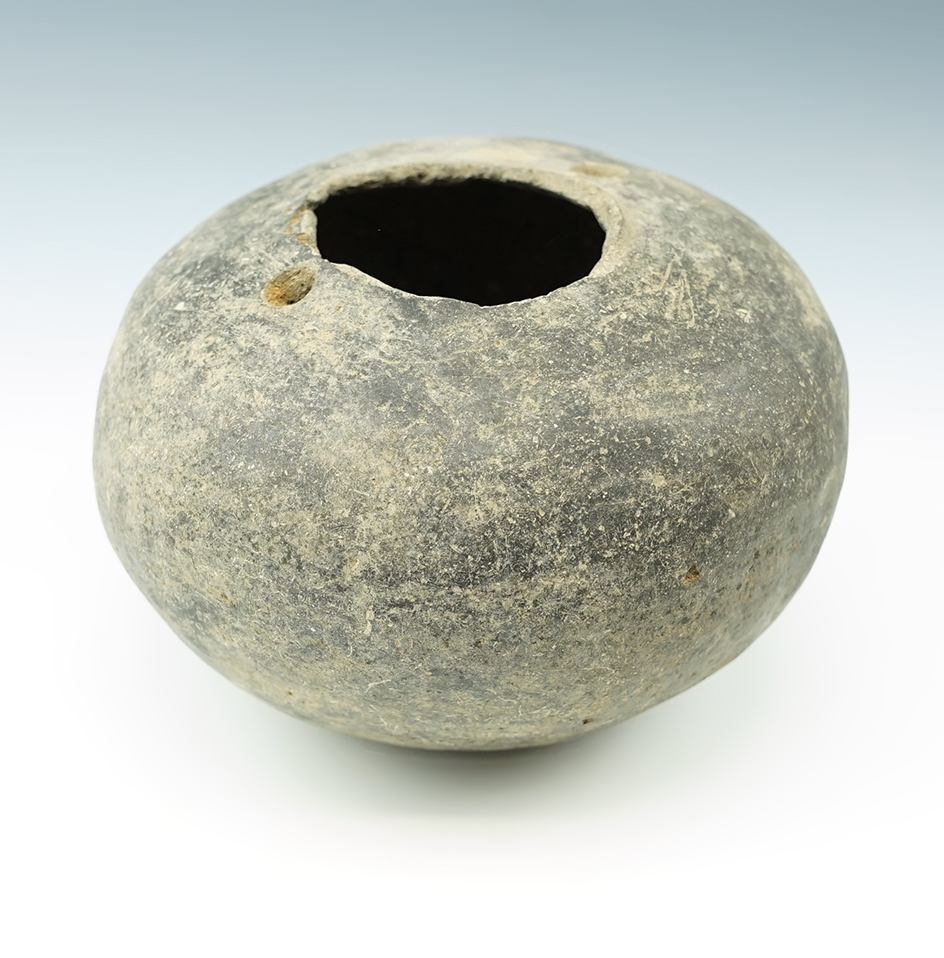 5 1/4" Wide x 3 3/4" Tall Water Bottle that was anciently salvaged. Cloud's Creek, Arkansas.