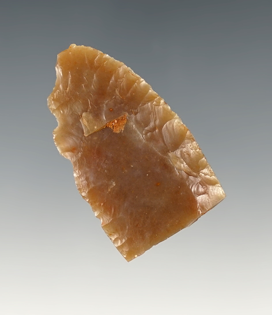 Well patinated 1 5/8" Paleo Fluted Folsom Upper Section that is nicely patinated. Lamesa, Texas.