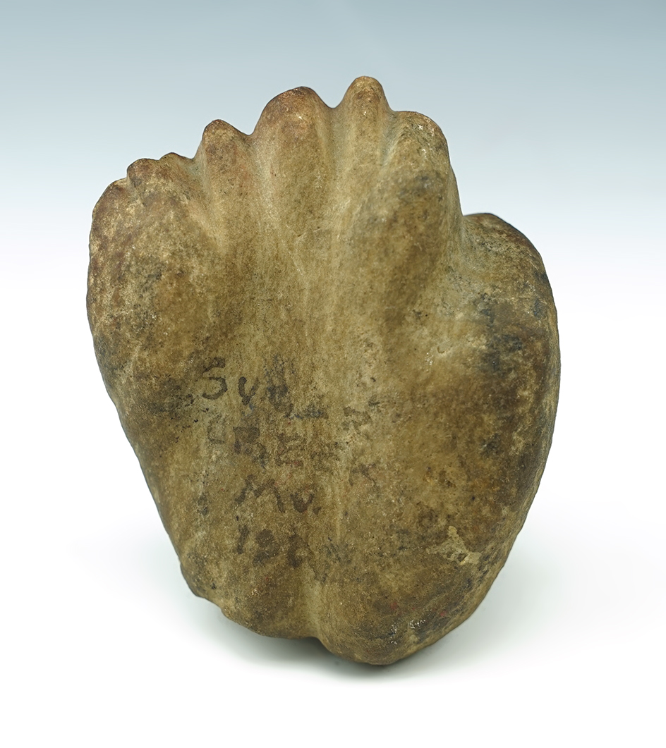 3 5/16" Abrading Stone found near Sugar Creek, Missouri in 1901. Very uniquely styled!