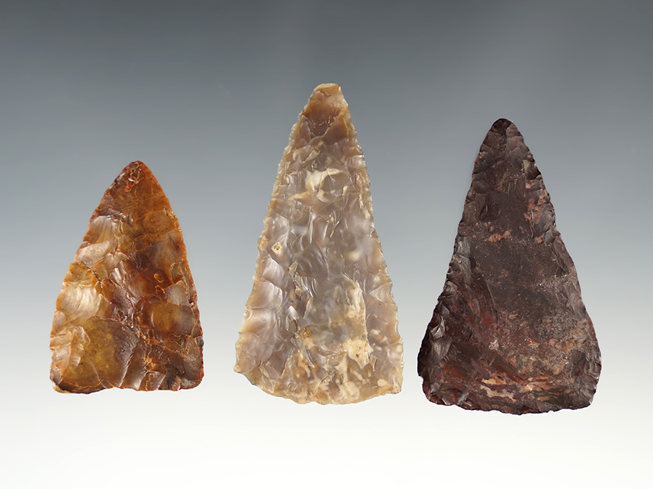 Set of 3 Atlatl Valley points found in Klickitat Co., Washington. The largest is 2 5/8".