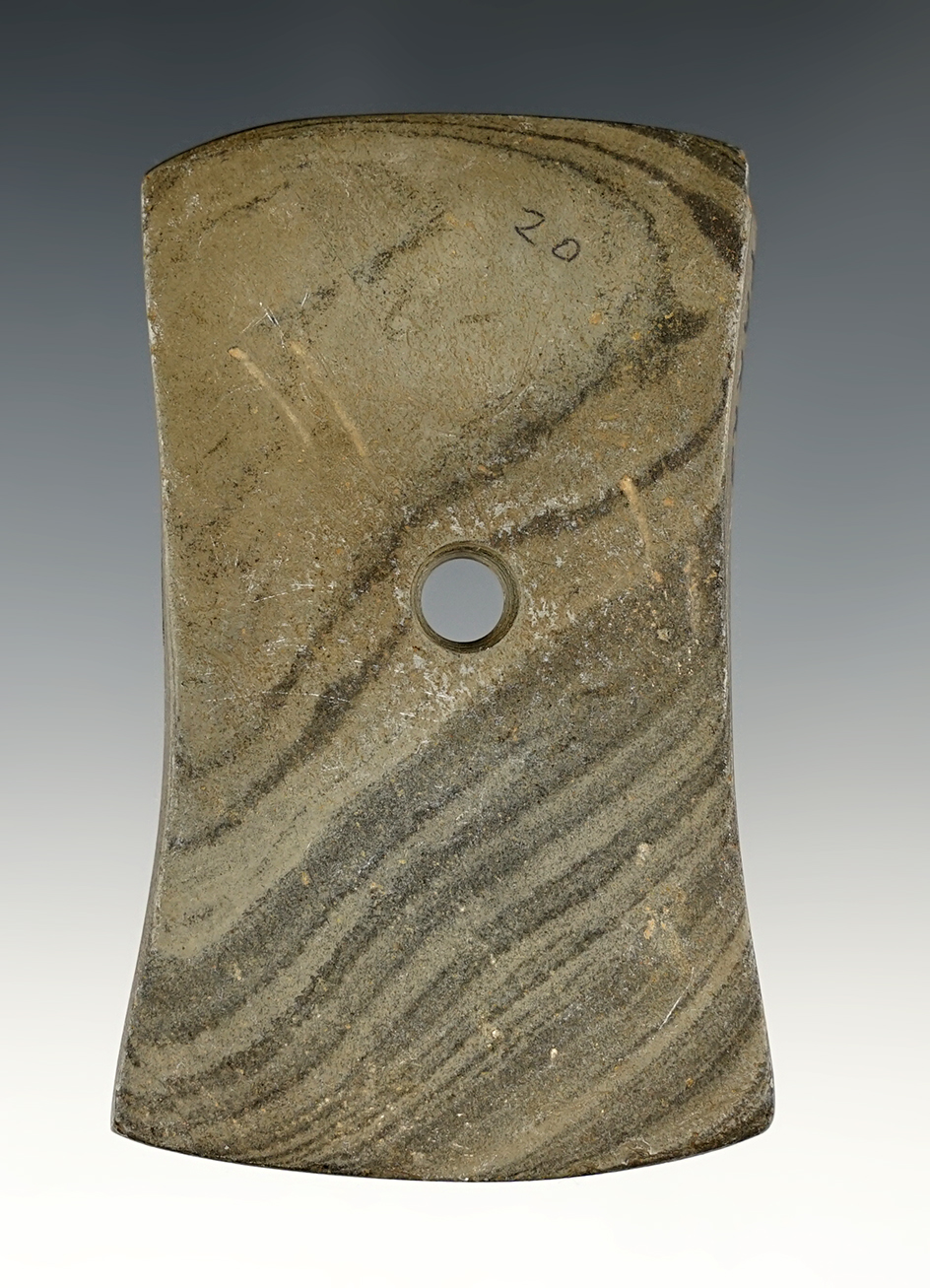 3 1/4" Adena Bell Pendant made from Mottled Slate. Found in Calhoun Co., Michigan.