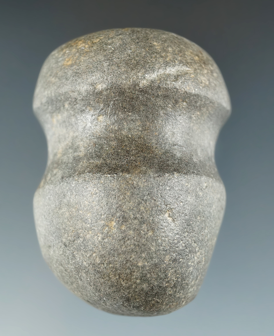 1 7/8" x 1 3/4" miniature green Hardstone 3/4 grooved Hammerstone, Licking Co., Ohio.