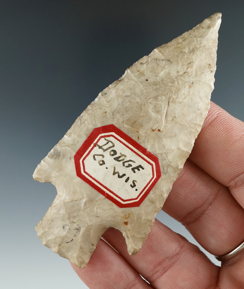 3 1/8" Apple Creek  found in Dodge Co., Wisconsin. Ex. Ernie Cowles Collection. Perino COA.