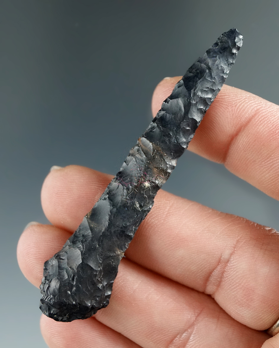 2 3/4" Zaleski Black Flint Drill found in Hocking Co., Ohio. Ex. Hooks.