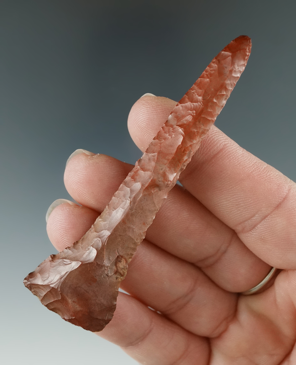 3 1/8" beautifully colored Flint Ridge Flint Drill found in Muskingum Co.,  Ohio. Ex. Ken Hupnich.