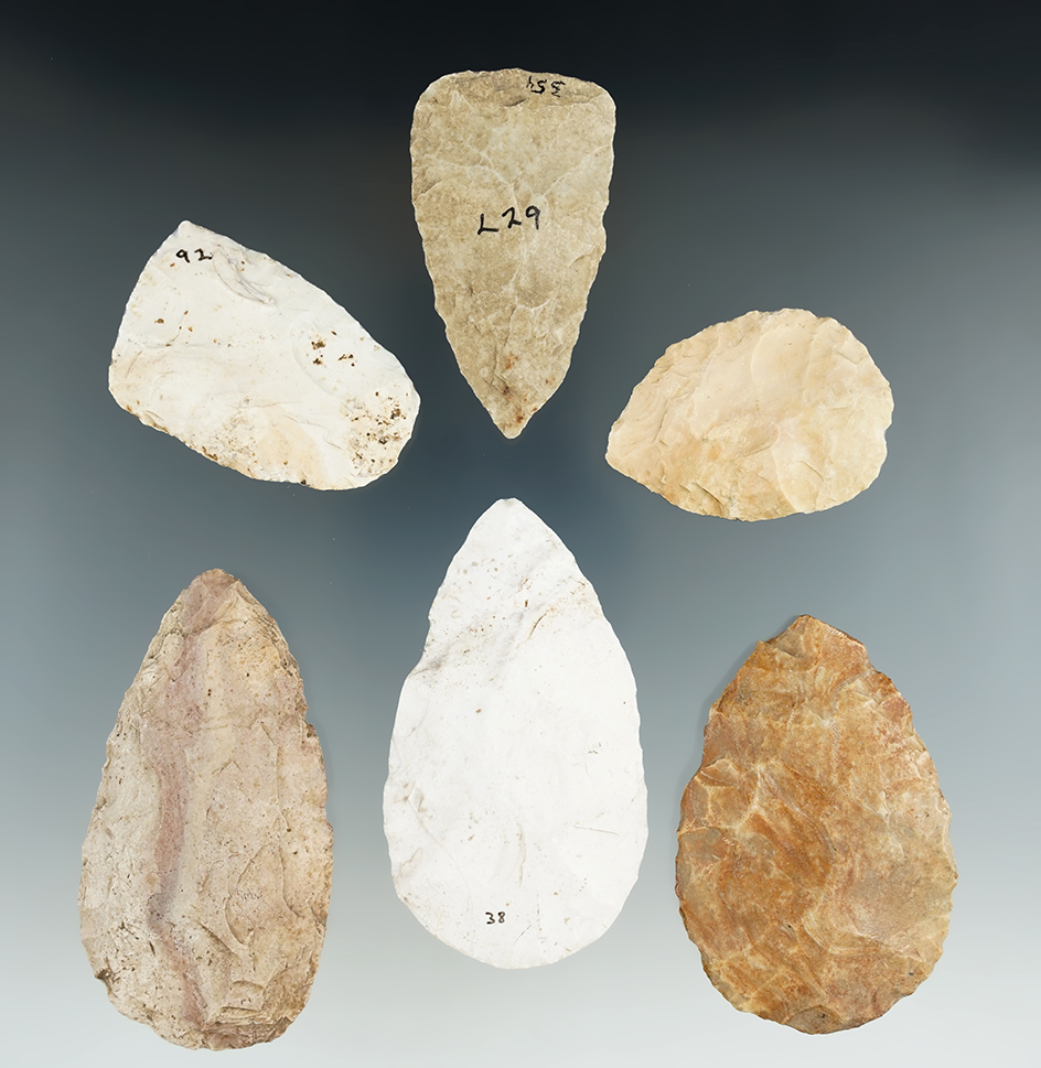 Group of five Blades and one Celt found in Missouri, largest is 3".
