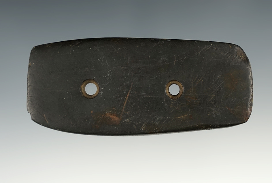3 3/8" long 2-Hole Rectangular Gorget found in Ohio.