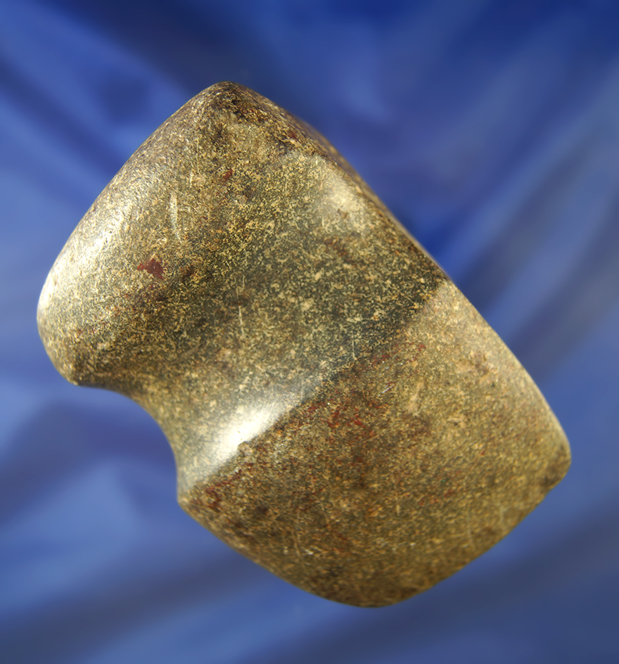 Excellent polish on this 3 5/8" long 3/4 grooved Axe found in Fairfield County Ohio.