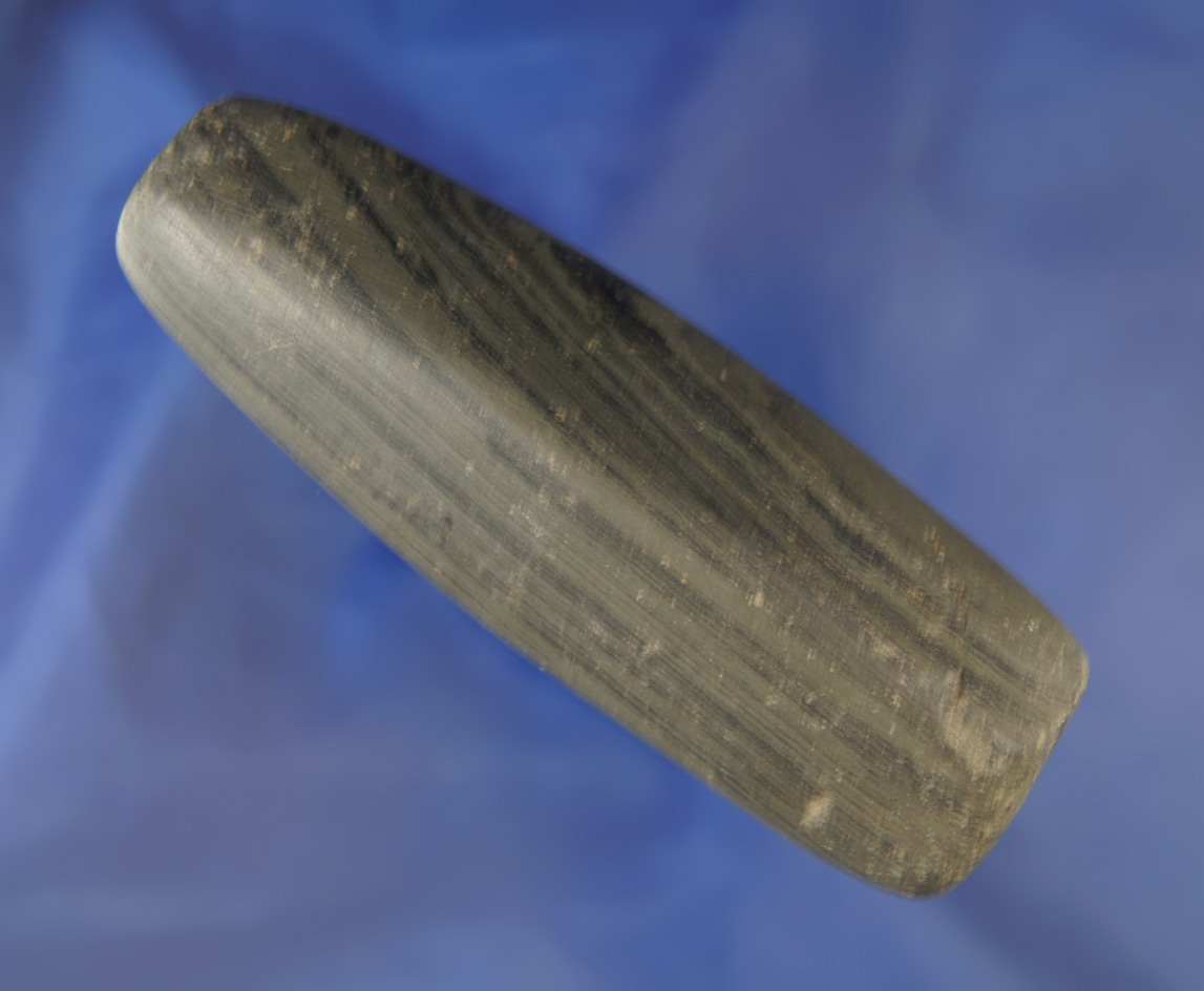 Very unique 3 5/8" undrilled Ridged Gorget or weight found in Ohio. Ex. Harley Glenn collection.