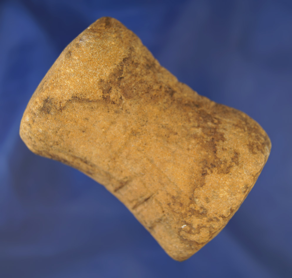 2 1/2" highly engraved sandstone Fort Ancient Spool found near the Ohio River in southern Ohio.