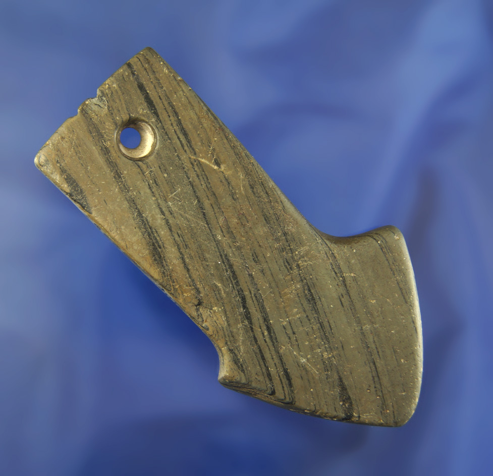 Very unique 3 3/8" anciently salvaged Shovel Pendant with tallies on top.