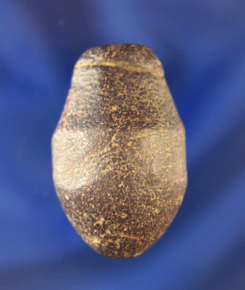 Uniquely styled 1 3/8" flat top Hematite Plummet with shallow groove found in Erie County Ohio.