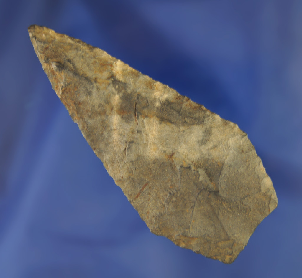 Excellent flaking and heavy patina on this 3" Mansion Inn-Dudley variety, found in Maine.