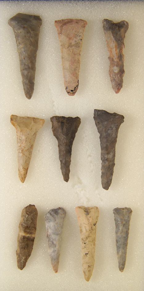 Set of 10 Flint Drills found near the Black River, Lorain Co.,  Ohio by Les Gerkin.