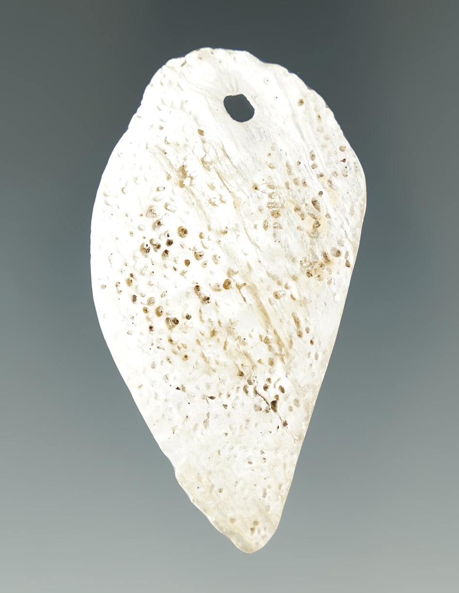 2 9/16" Drilled Abalone Shell Pendant found in the McCain Valley, Southern California.