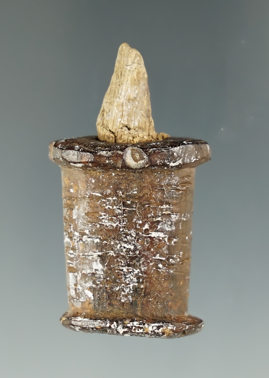 Nice! 2" Heavily patinated Ivory Inuit Bladder Plug that still retains the original wood stopper.