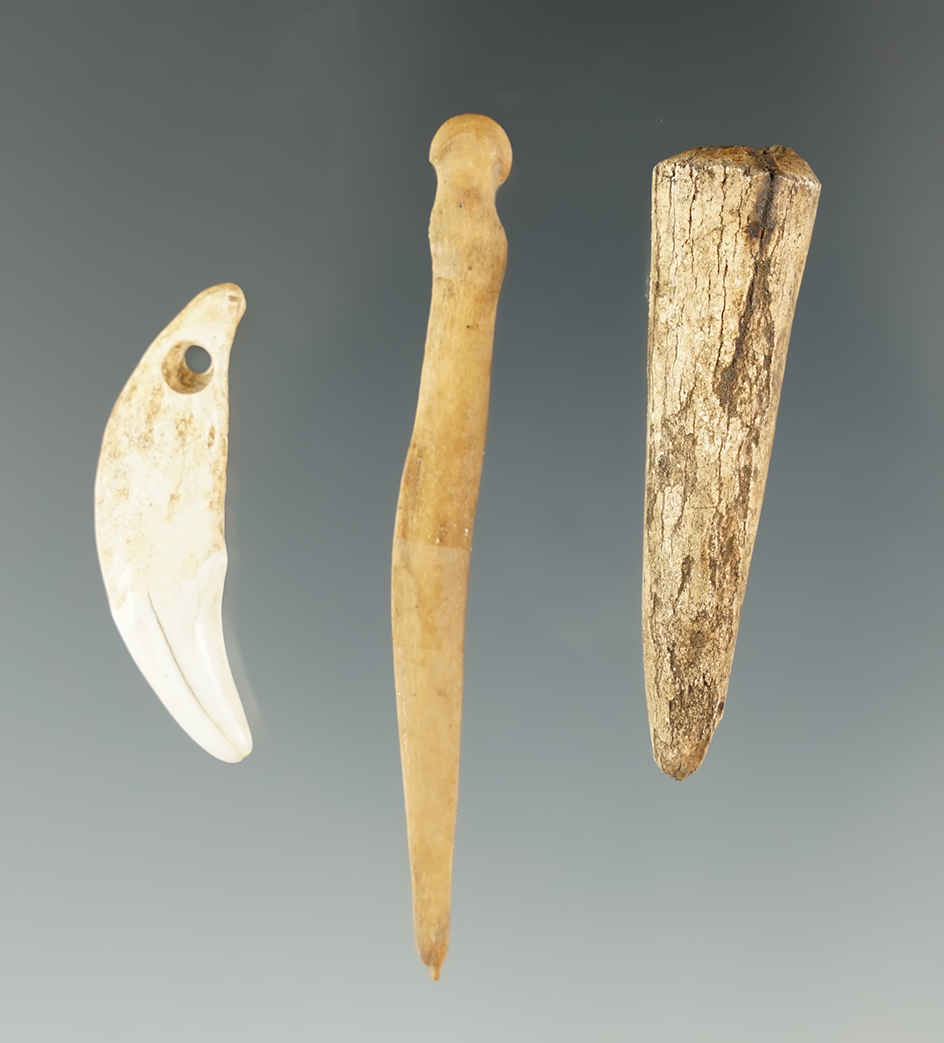 Set of 3 Bone Artifacts from the Kentucky/Tennessee area - 2 7/16" Bone Needle.