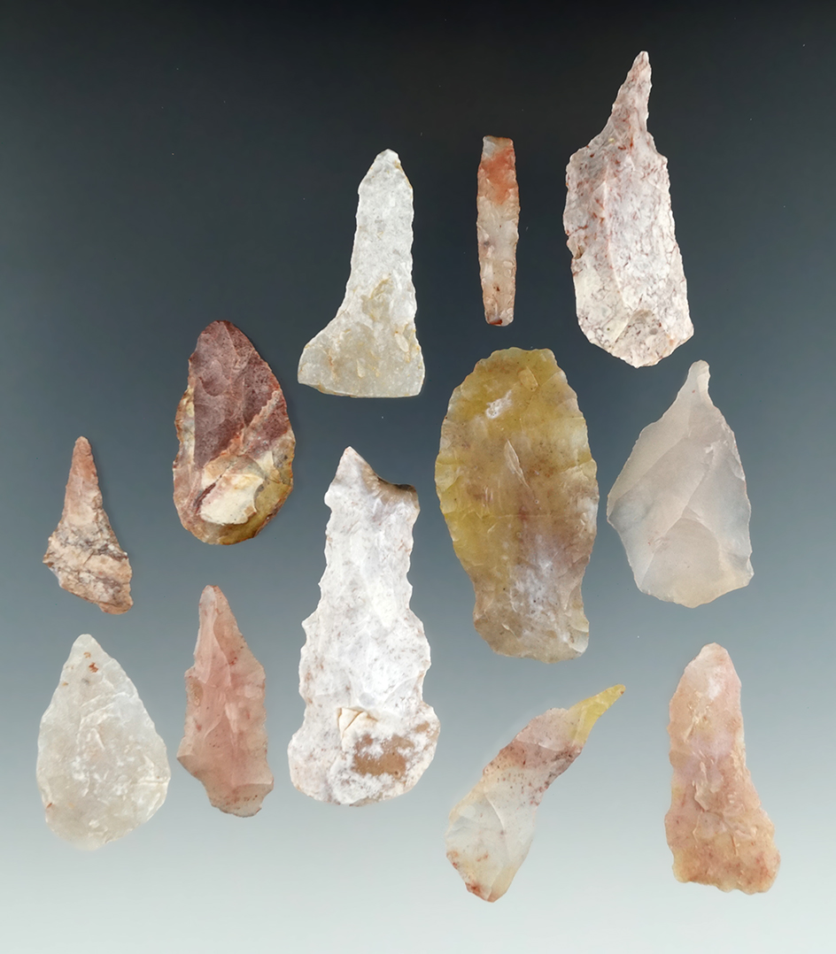 Group of 12 assorted knives, perforators and tools found in Utah made from beautiful materials.