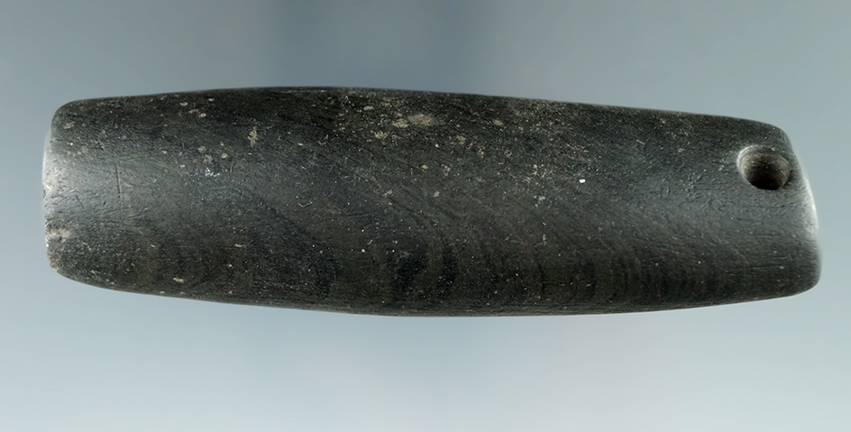 3 7/8" banded slate Bar Amulet that was anciently salvaged. Ex. Earl Townsend collection T-4987.