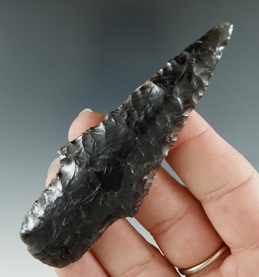 3 1/2" very well flaked obsidian Stemmed Lance found near Monte Alban, Oxaca, Mexico.