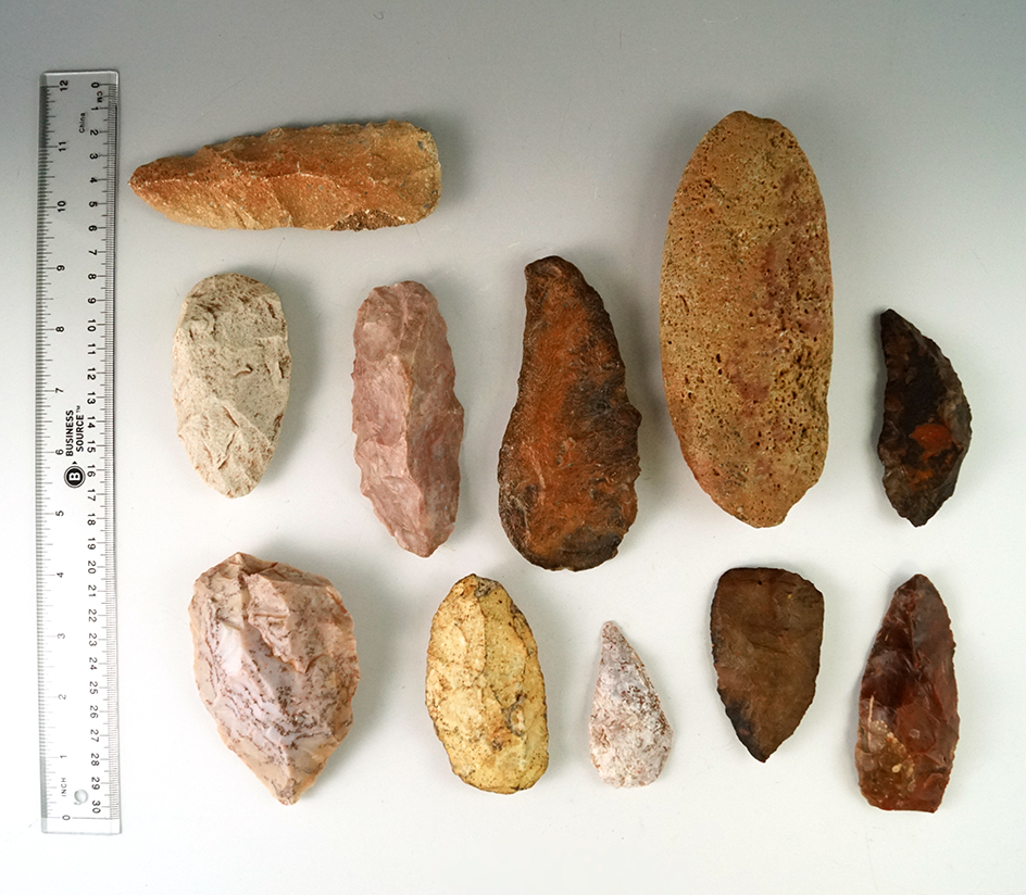 Set of 11 assorted artifacts from various areas including Utah and Arizona. Largest is 5 3/4".