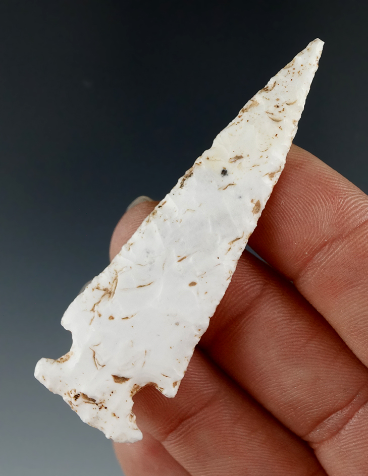 Excellent style on this 2 7/16" Cornernotch arrow point found in Utah.