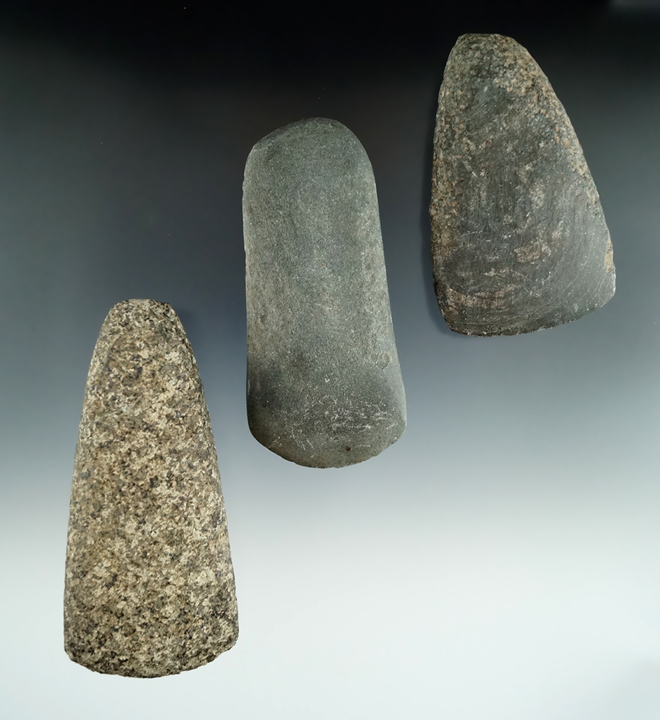 Set of three Celts in nice condition found in Michigan. Largest is 4".