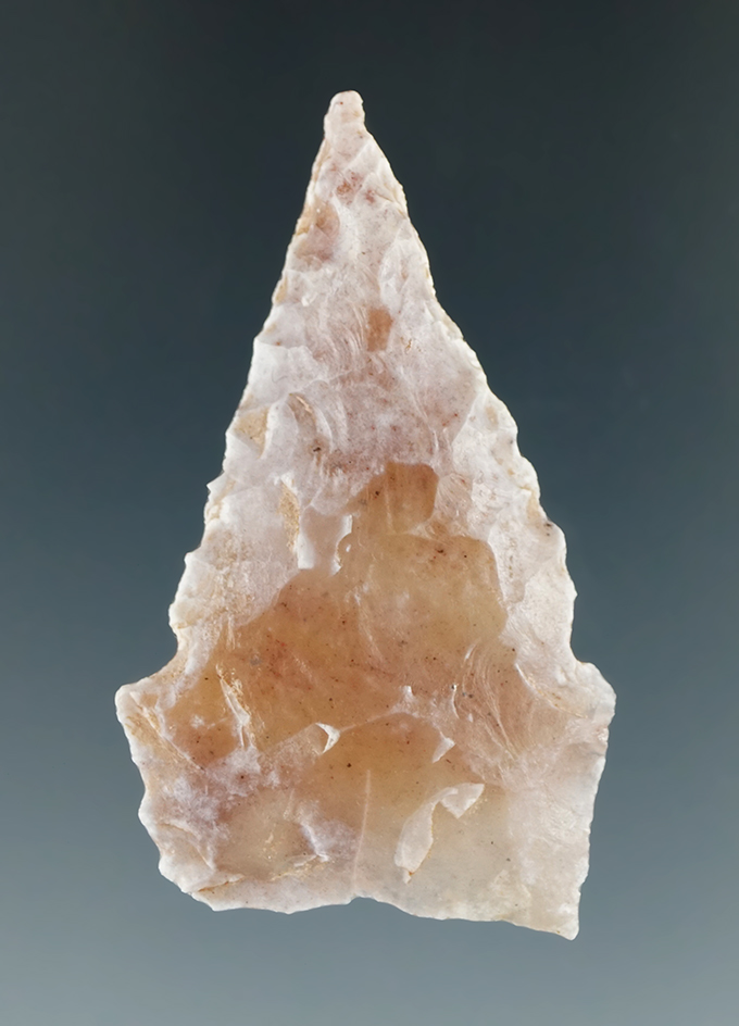 2" translucent agate Stemmed Knife that is near the point of exhaustion from use found in Utah.