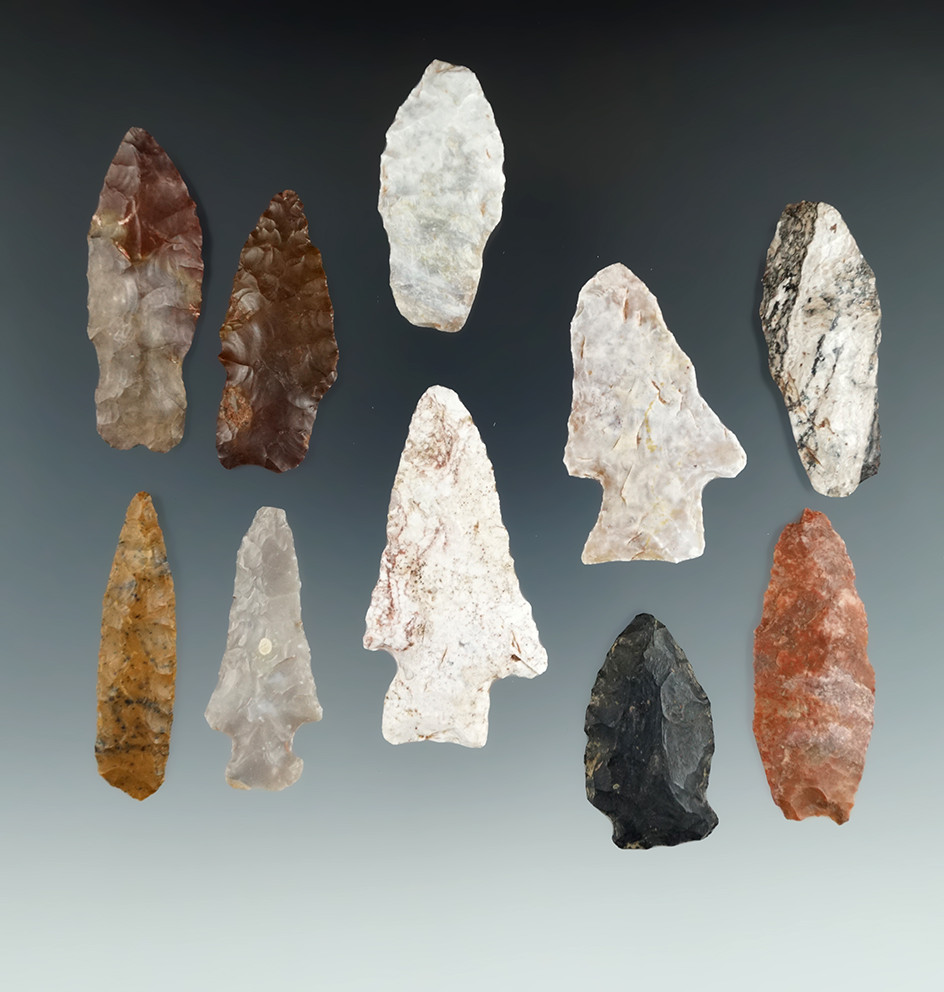 Set of 10 assorted points found in Utah, largest is 2 3/8".