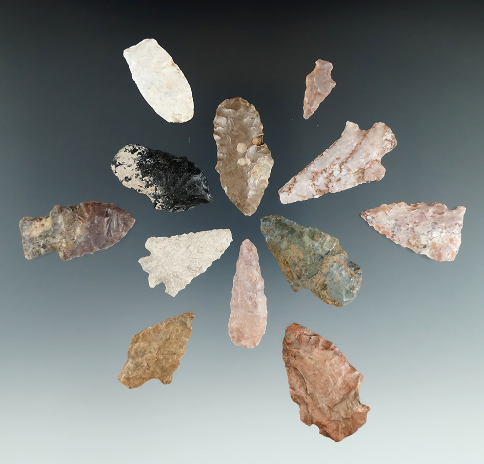 Set of 12 assorted points found in Utah, largest is 1 3/4".