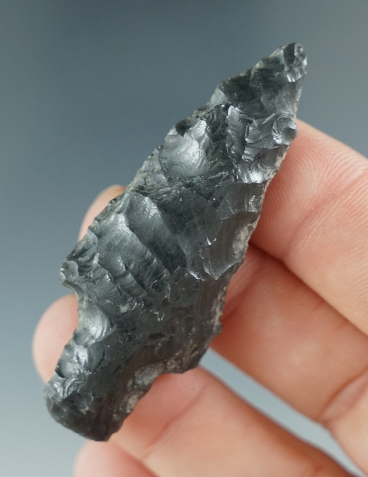 2 3/16" Obsidian Parman found in Parman Valley, Nevada. Ex. Minor, Jim Hogue Collections.