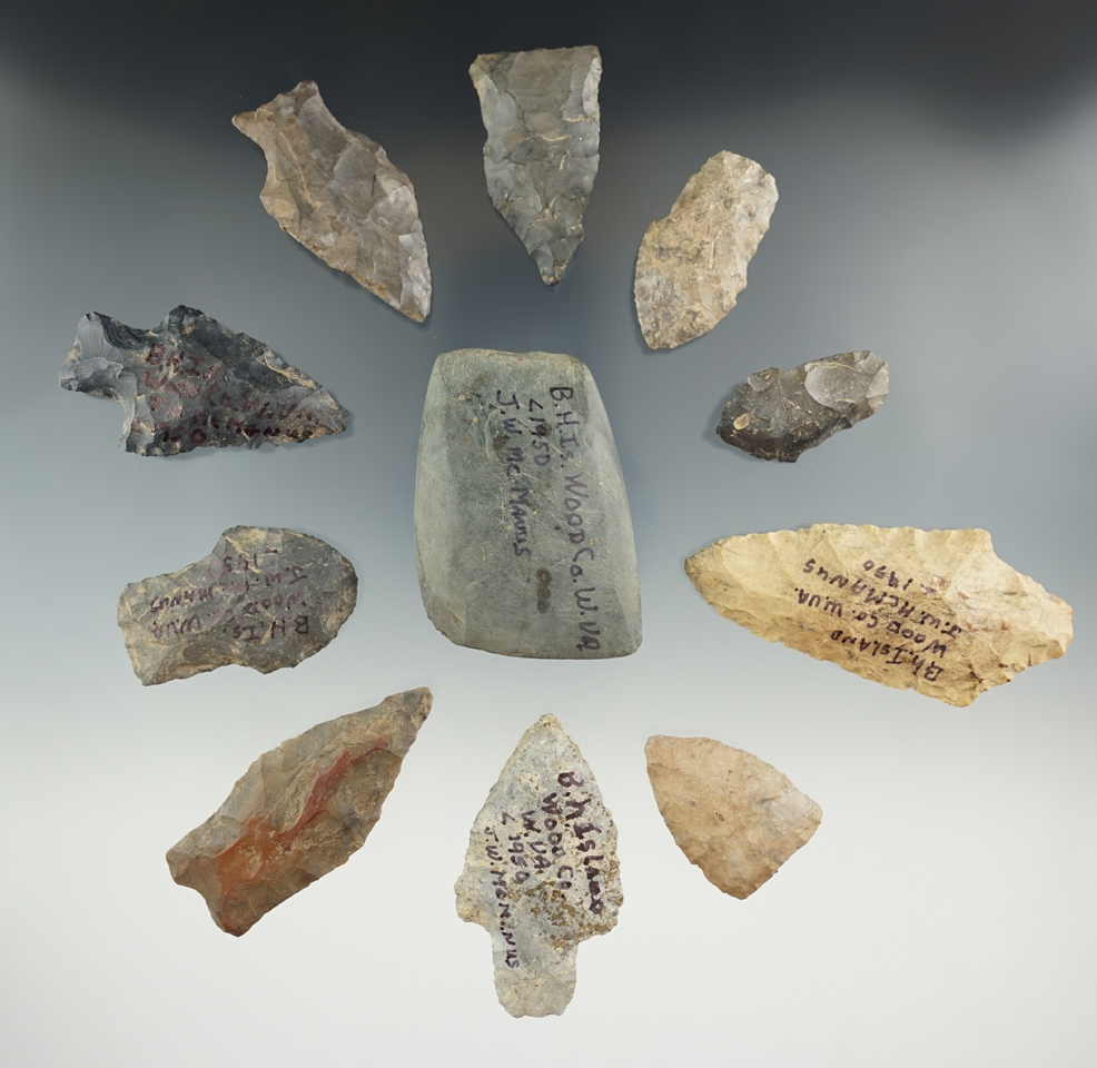 Group of assorted artifacts found near Blannerhassett Island, Wood County West Virginia.