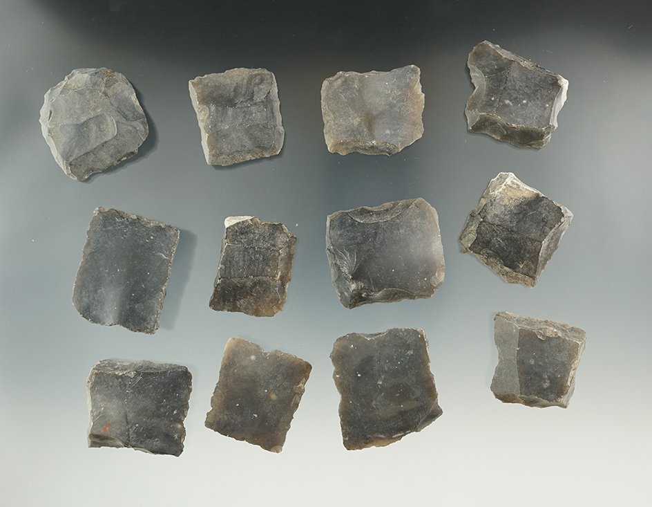 Set of 12 English black powder gun flints.