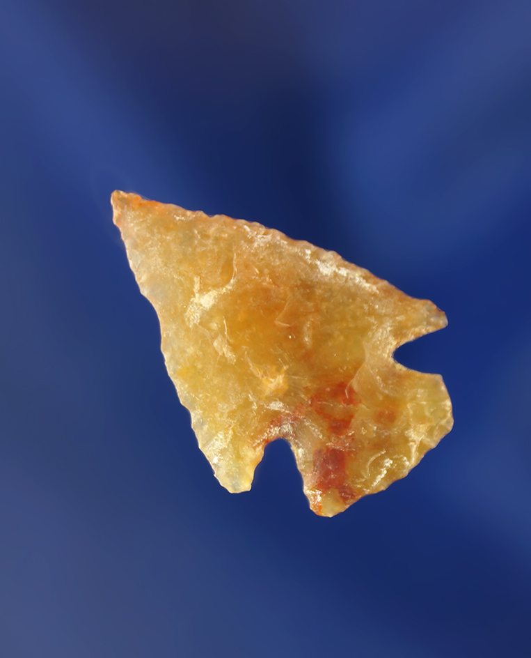 1" well patinated Foothill Corner Notch made from highly translucent agate. Wyoming.