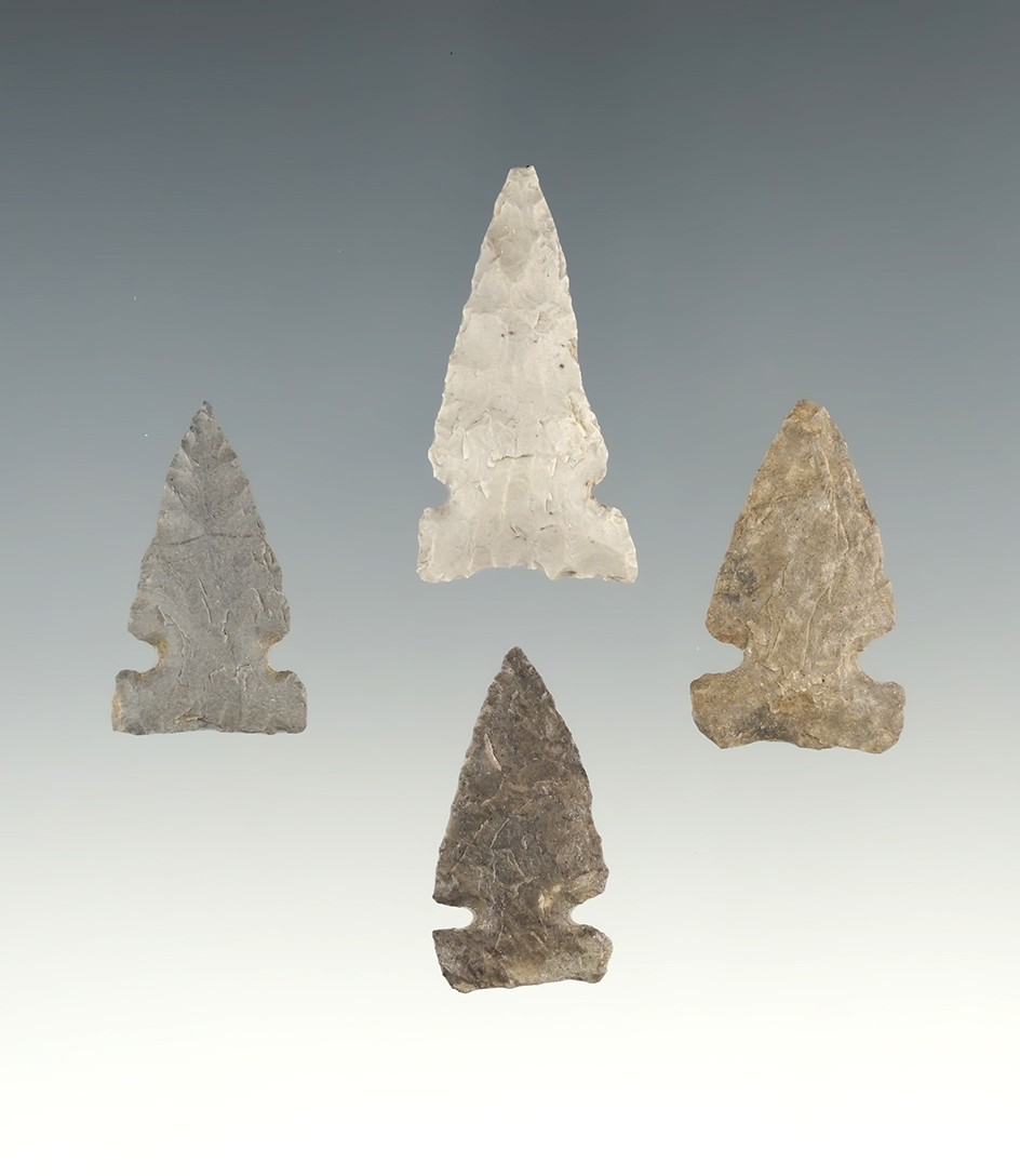Set of 4 Side Notch points. Boley Site in Morton Co., North Dakota. The largest is 1 1/4".