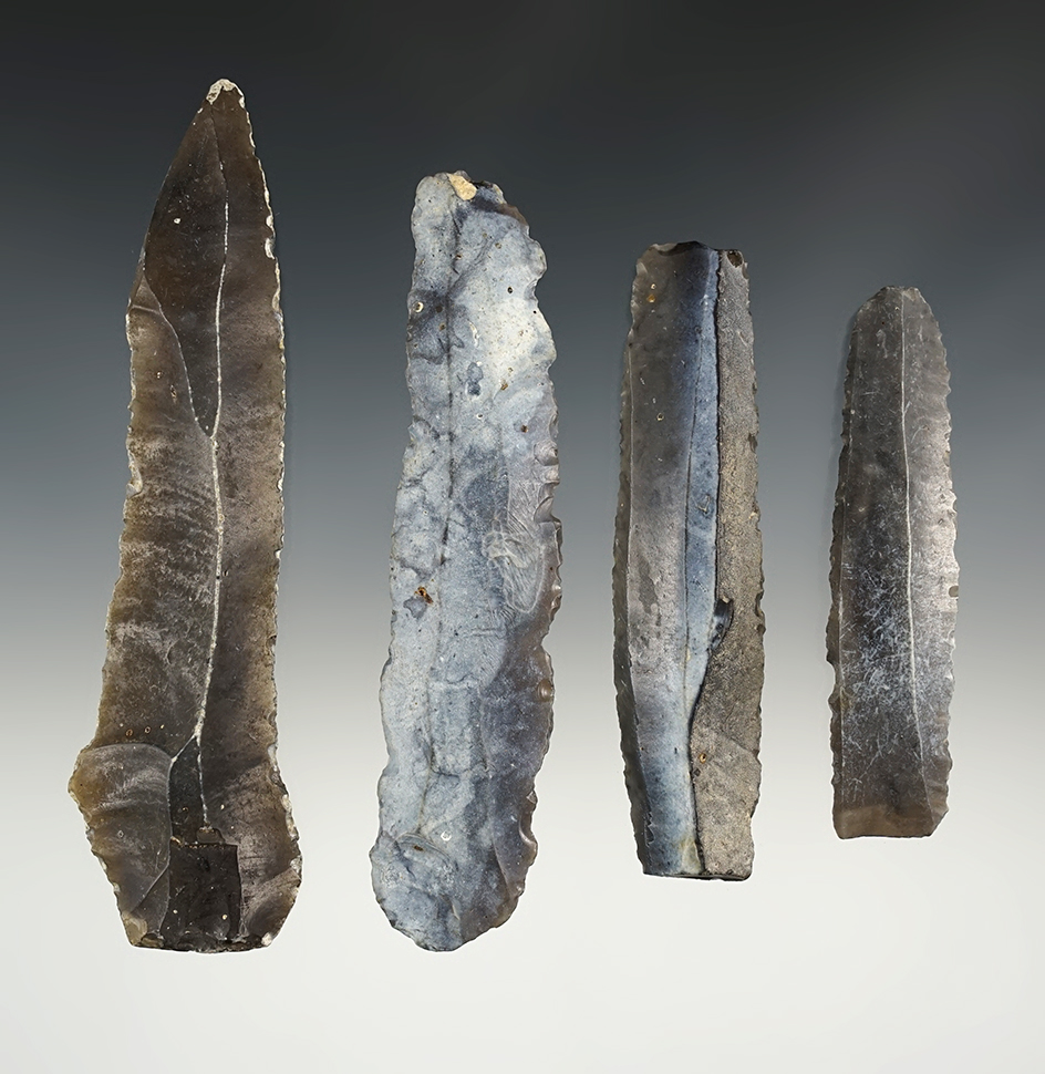 Set of 4 Danish Flake Knives found on the Seashore by Copenhagen, Denmark prior to 1940.