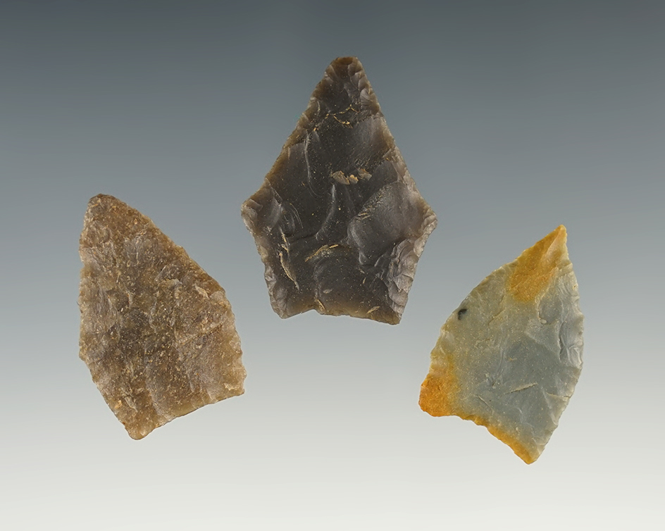 Set of 3 Tennessee Triangular points including 2 Jacks Reef Pentagonals. KY/TN area.